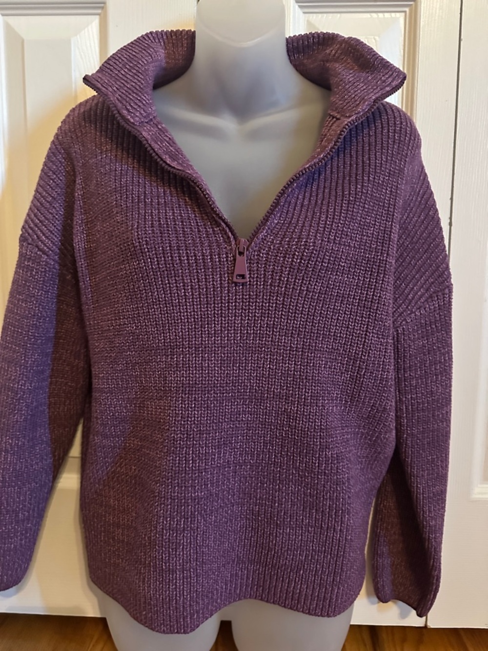 Purple Half-Zip Women's Sweater Heavy Thick Sweater 100% Polyester Medium M